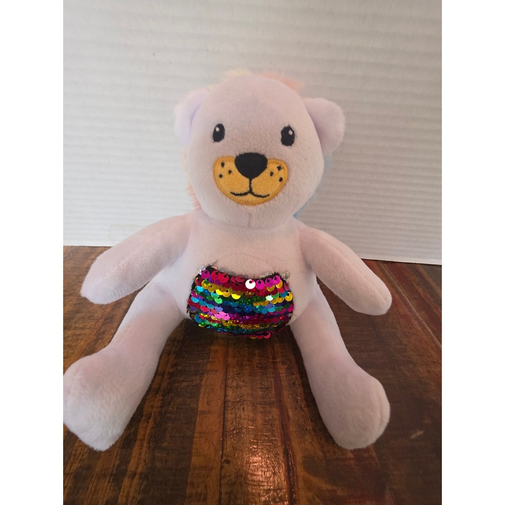 RMS‎ International Rainbow Mane Bear Plush Reversible Sequin Belly Lavender Toy